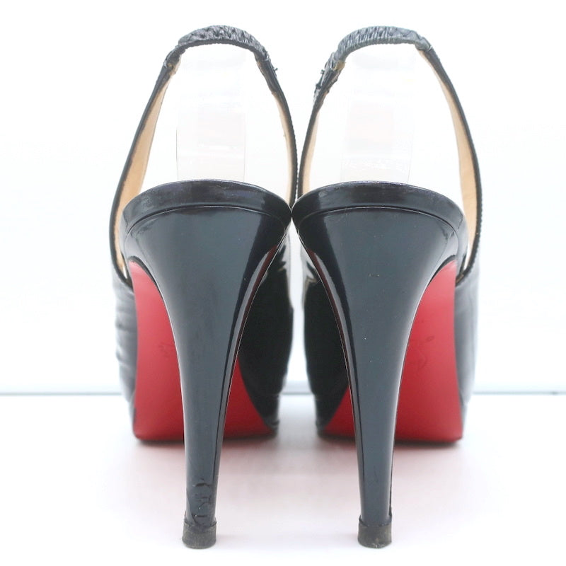 Christian Louboutin Altadama Peep Toe Slingback Heels Navy Patent Size 38