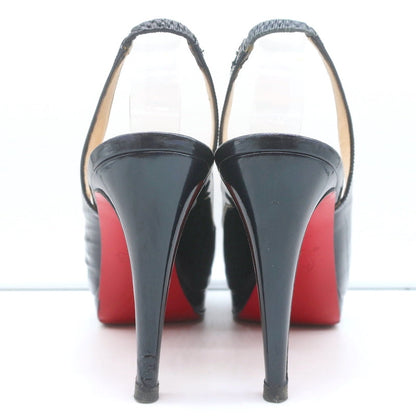 Christian Louboutin Altadama Peep Toe Slingback Heels Navy Patent Size 38