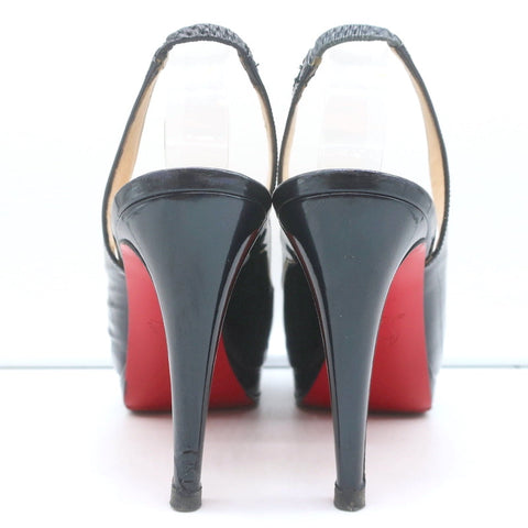 Christian Louboutin Altadama Peep Toe Slingback Heels Navy Patent Size 38