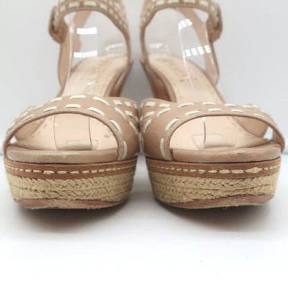 Prada Espadrille Platform Sandals Nude Leather Size 38.5 Ankle Strap Heels