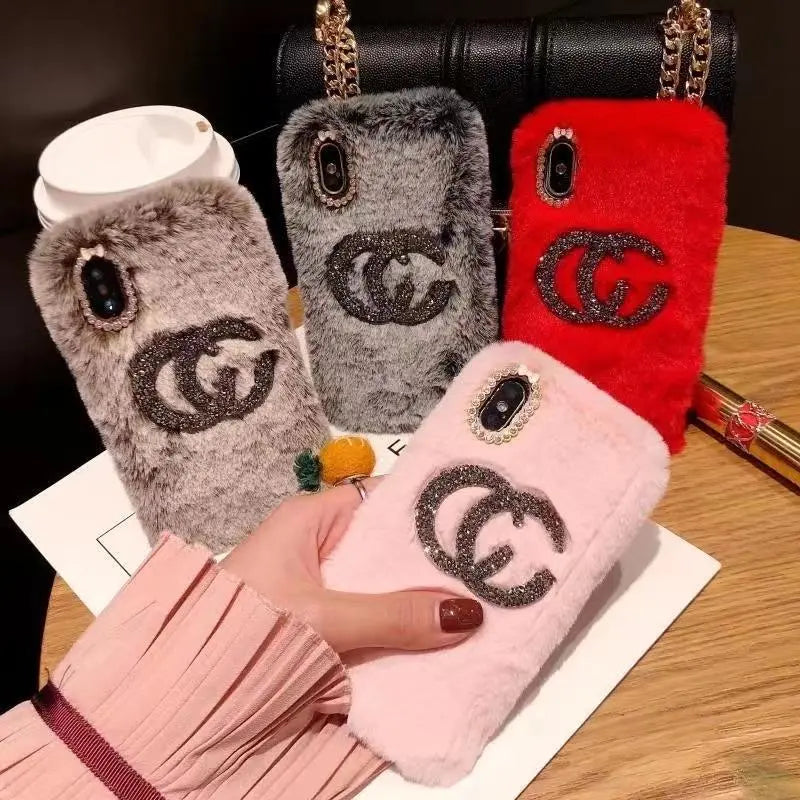 Fashion Rhinestone plush phone case lbcase
