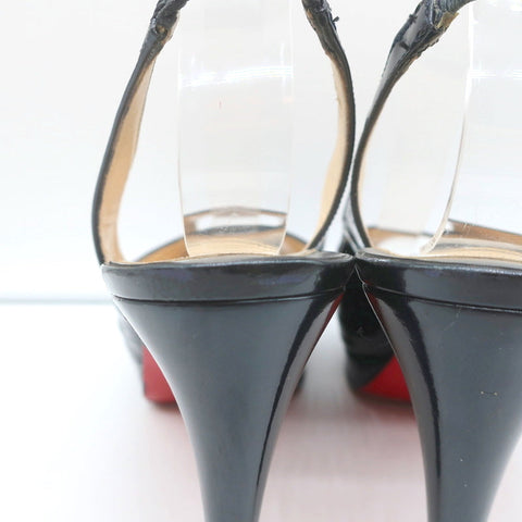 Christian Louboutin Altadama Peep Toe Slingback Heels Navy Patent Size 38