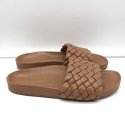 Loeffler Randall Sonnie Woven Slide Sandals Dark Sand Leather Size 9.5
