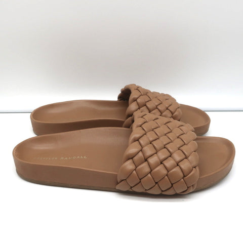 Loeffler Randall Sonnie Woven Slide Sandals Dark Sand Leather Size 9.5