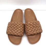 Loeffler Randall Sonnie Woven Slide Sandals Dark Sand Leather Size 9.5