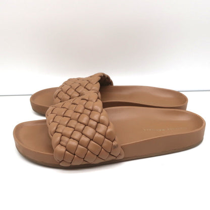 Loeffler Randall Sonnie Woven Slide Sandals Dark Sand Leather Size 9.5