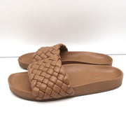 Loeffler Randall Sonnie Woven Slide Sandals Dark Sand Leather Size 9.5
