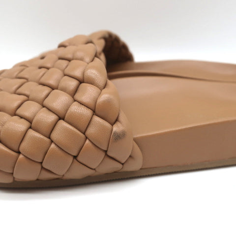 Loeffler Randall Sonnie Woven Slide Sandals Dark Sand Leather Size 9.5