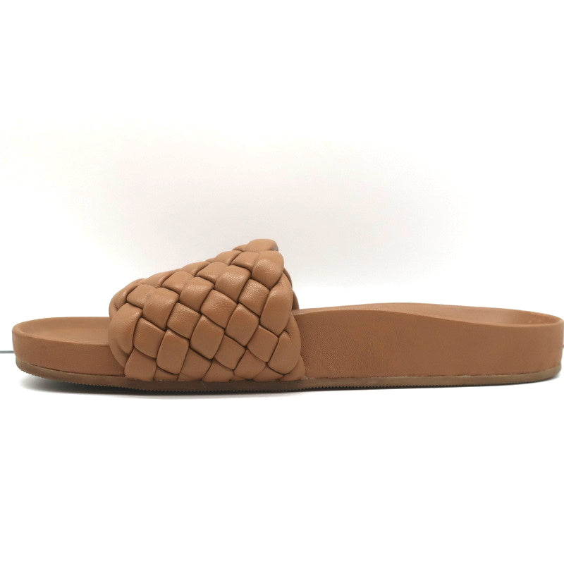 Loeffler Randall Sonnie Woven Slide Sandals Dark Sand Leather Size 9.5