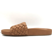 Loeffler Randall Sonnie Woven Slide Sandals Dark Sand Leather Size 9.5