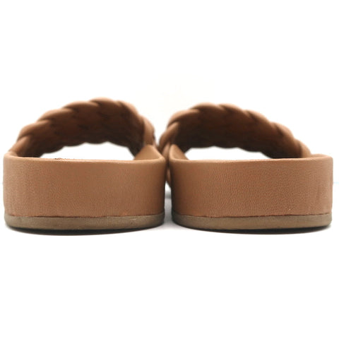 Loeffler Randall Sonnie Woven Slide Sandals Dark Sand Leather Size 9.5