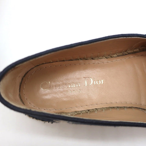 Christian Dior Granville D-Stripes Logo Embroidered Espadrilles Navy Size 37