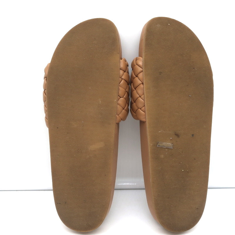 Loeffler Randall Sonnie Woven Slide Sandals Dark Sand Leather Size 9.5