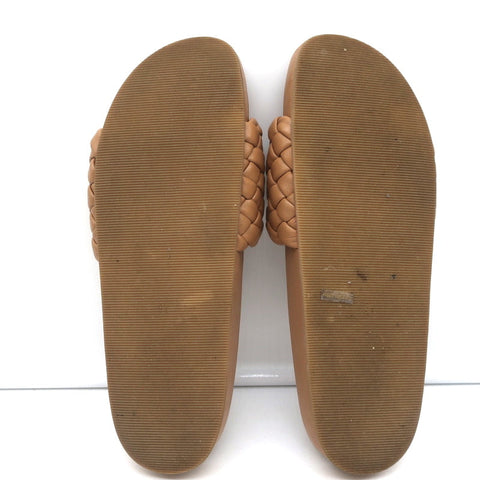 Loeffler Randall Sonnie Woven Slide Sandals Dark Sand Leather Size 9.5