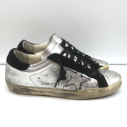 Golden Goose Superstar Embroidered Sneakers Silver Metallic Leather Size 37