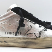 Golden Goose Superstar Embroidered Sneakers Silver Metallic Leather Size 37