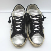 Golden Goose Superstar Embroidered Sneakers Silver Metallic Leather Size 37