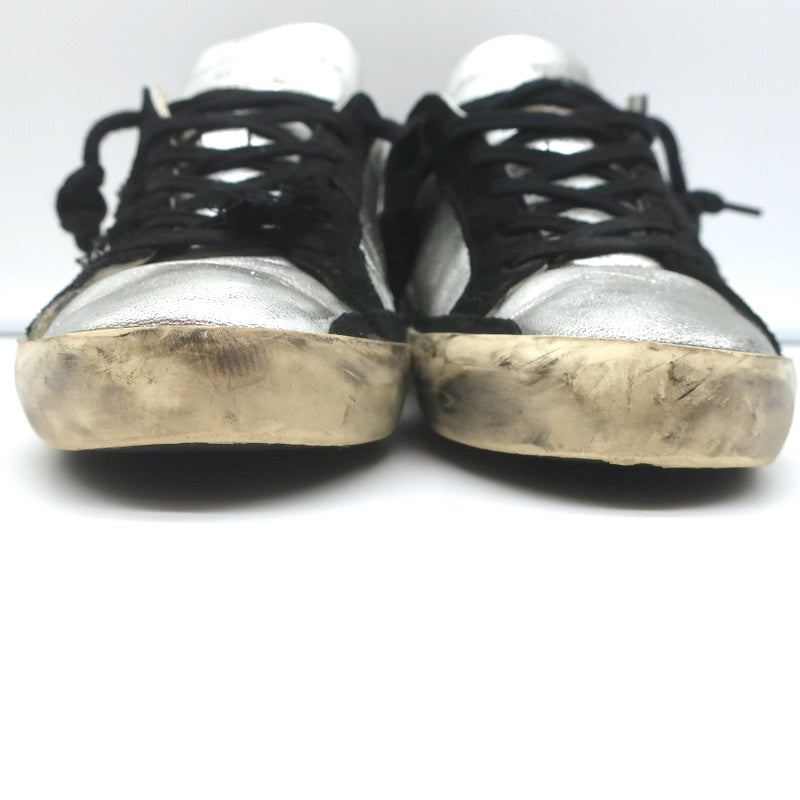 Golden Goose Superstar Embroidered Sneakers Silver Metallic Leather Size 37