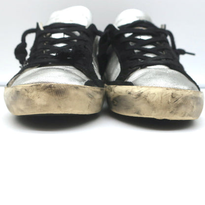 Golden Goose Superstar Embroidered Sneakers Silver Metallic Leather Size 37