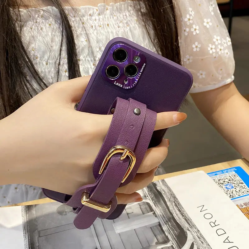 Button Leather Wristband Phone Case lbcase