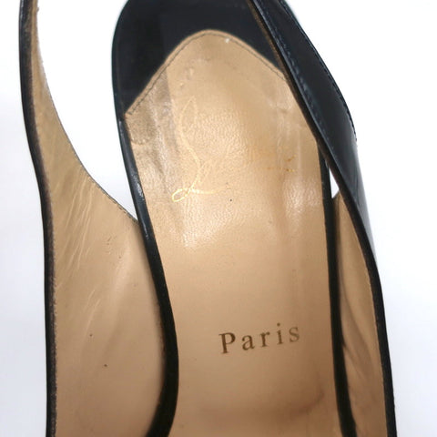 Christian Louboutin Altadama Peep Toe Slingback Heels Navy Patent Size 38