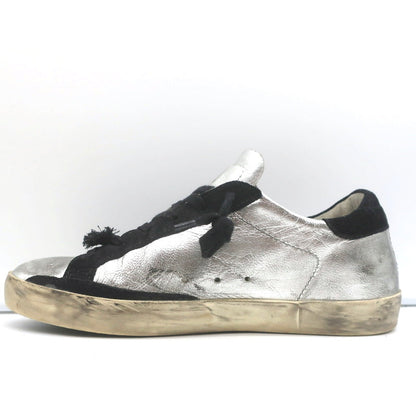 Golden Goose Superstar Embroidered Sneakers Silver Metallic Leather Size 37