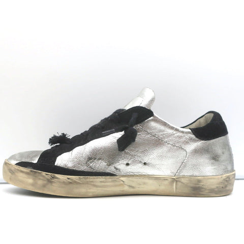 Golden Goose Superstar Embroidered Sneakers Silver Metallic Leather Size 37