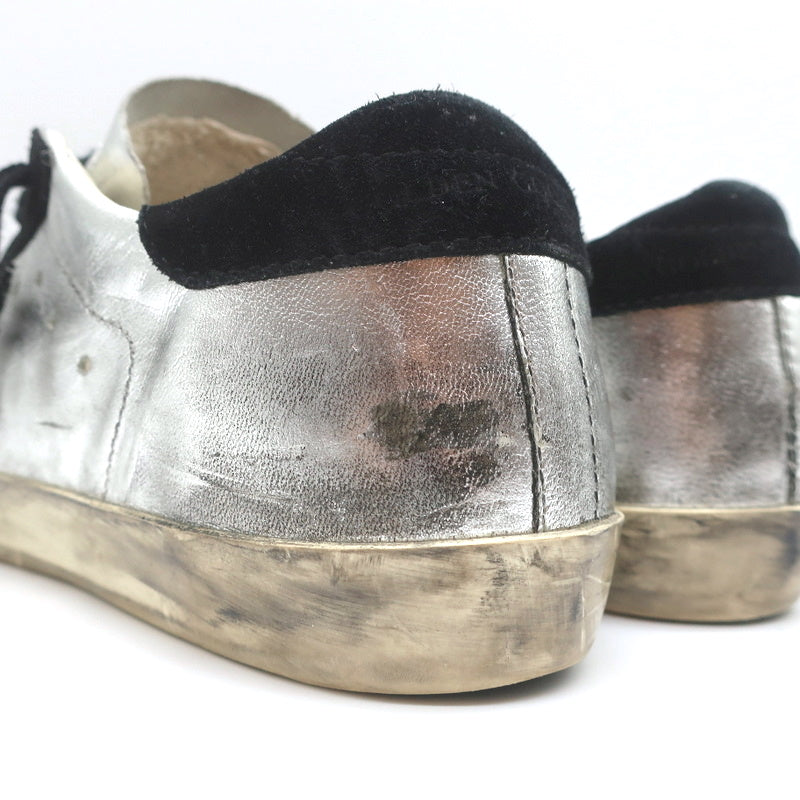 Golden Goose Superstar Embroidered Sneakers Silver Metallic Leather Size 37