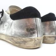 Golden Goose Superstar Embroidered Sneakers Silver Metallic Leather Size 37
