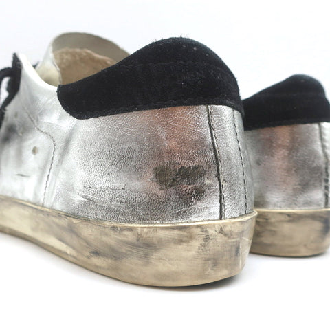 Golden Goose Superstar Embroidered Sneakers Silver Metallic Leather Size 37