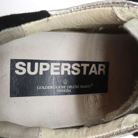 Golden Goose Superstar Embroidered Sneakers Silver Metallic Leather Size 37
