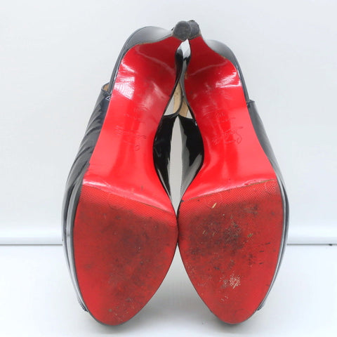 Christian Louboutin Altadama Peep Toe Slingback Heels Navy Patent Size 38