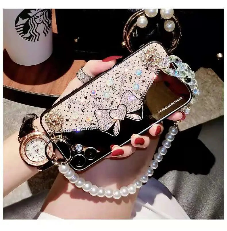 Bow rhinestones pearl phone case For iphone lbcase