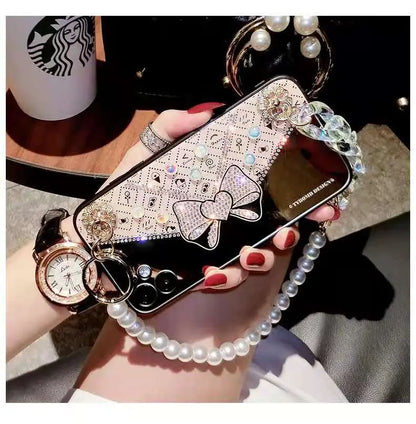 Bow rhinestones pearl phone case For iphone lbcase