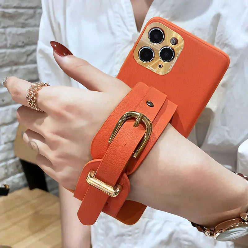Button Leather Wristband Phone Case lbcase