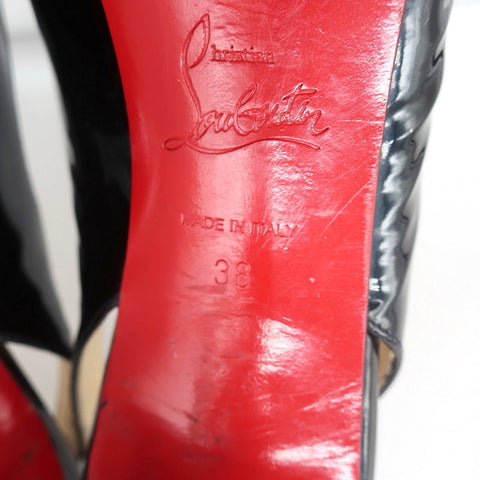 Christian Louboutin Altadama Peep Toe Slingback Heels Navy Patent Size 38