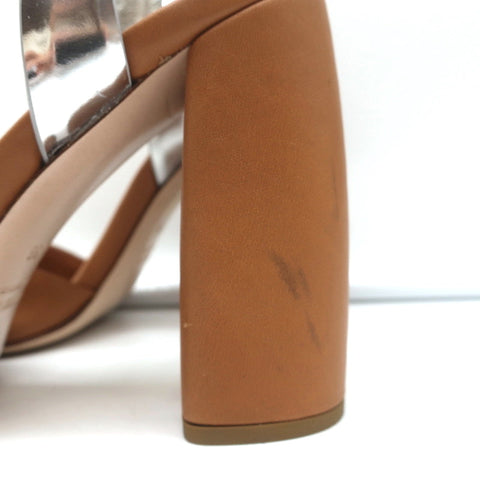 Crystal-Embellished Two Tone Sandals Brown & Silver Leather Size 36