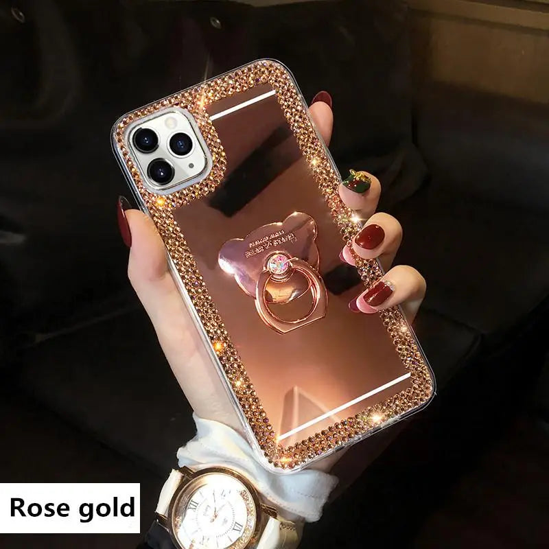 Tide Brand Bear Bracket Make Up Mirror Phone Case lbcase