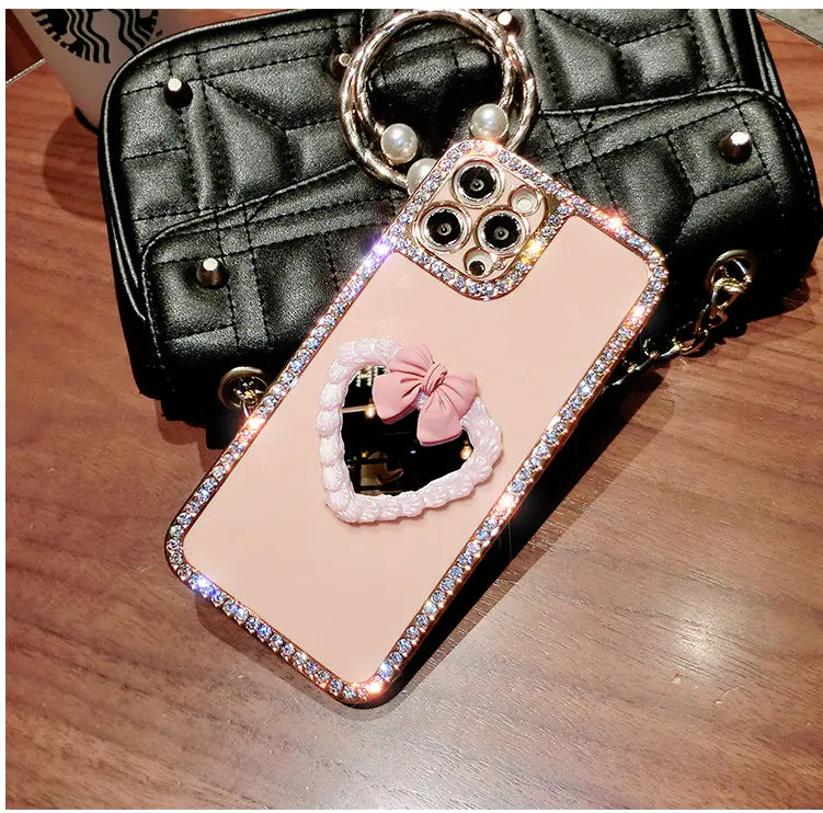 Rhinestone Love Makeup Mirror Phone Case For iphone lbcase