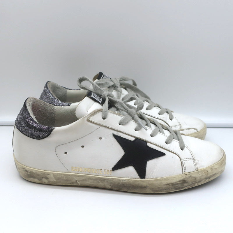 Golden Goose Superstar Glitter Heel Tab Sneakers White & Black Leather Size 38