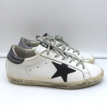 Golden Goose Superstar Glitter Heel Tab Sneakers White & Black Leather Size 38