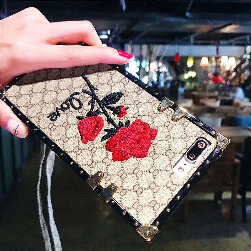 Embroidery Rose Flower Square Phone Case lbcase