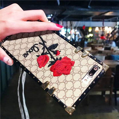 Embroidery Rose Flower Square Phone Case lbcase