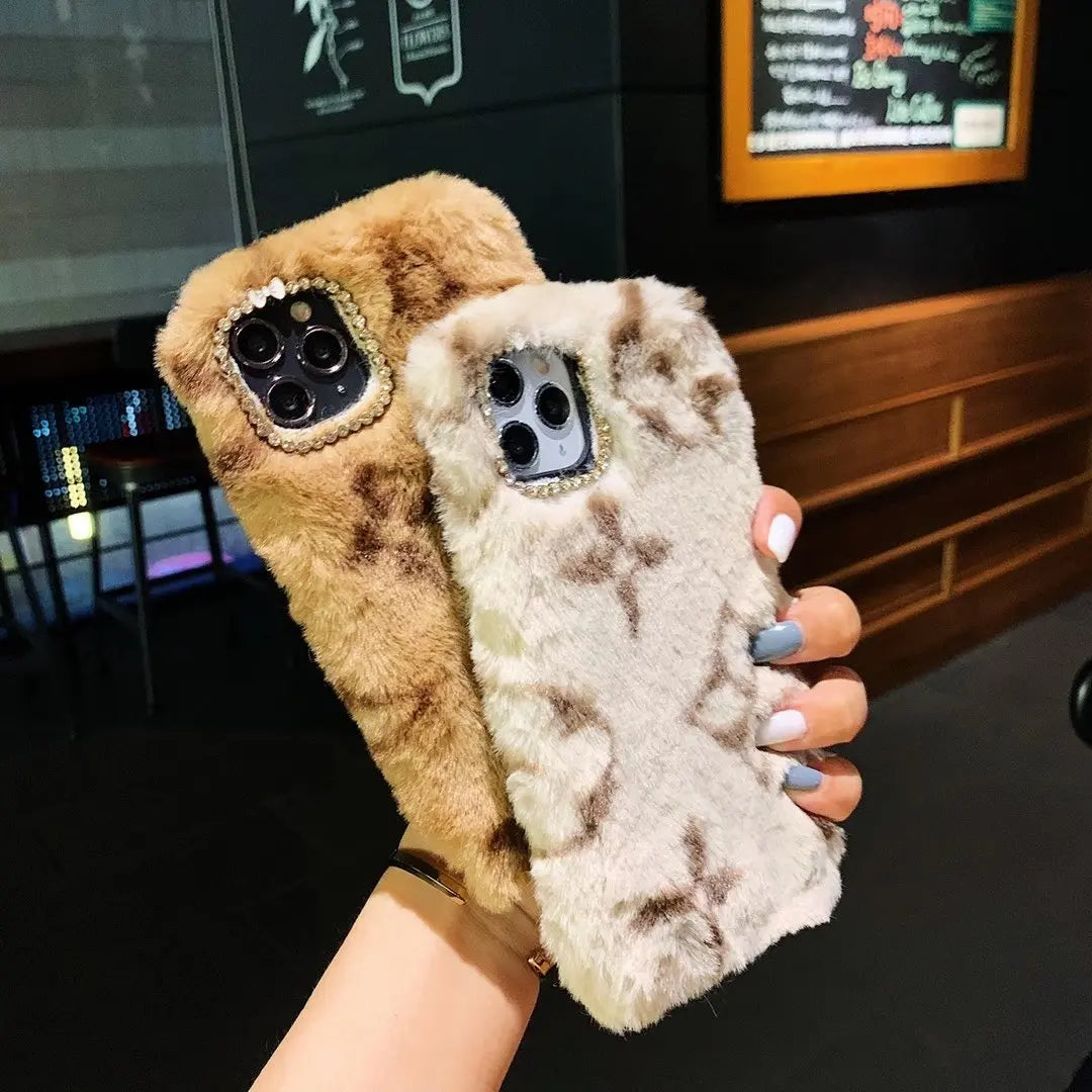 Classic pattern plush phone case lbcase
