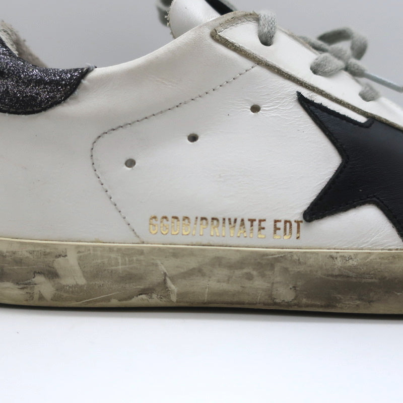 Golden Goose Superstar Glitter Heel Tab Sneakers White & Black Leather Size 38