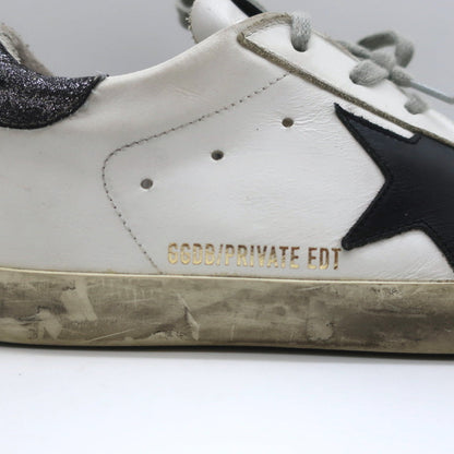 Golden Goose Superstar Glitter Heel Tab Sneakers White & Black Leather Size 38