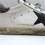 Golden Goose Superstar Glitter Heel Tab Sneakers White & Black Leather Size 38