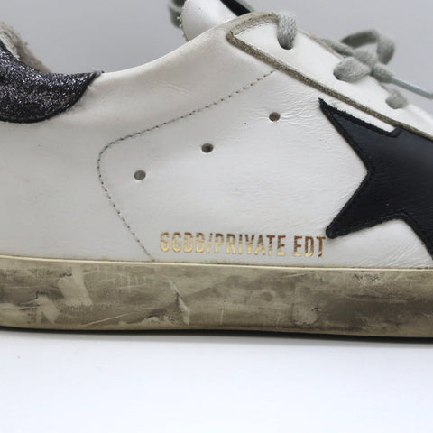 Golden Goose Superstar Glitter Heel Tab Sneakers White & Black Leather Size 38