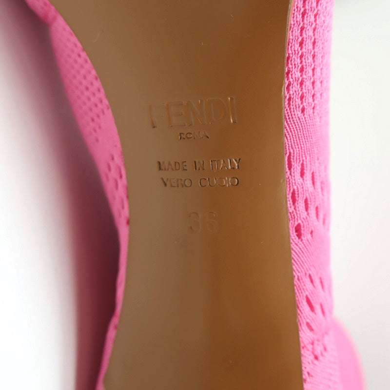 Fendi FFrame Jacquard Mesh Knit Ankle Boots Pink Size 36 Pointed Toe Heel