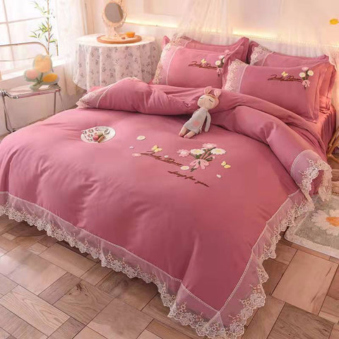 Princess Lace embroidery cotton four-piece Bed skirt bed Supplies